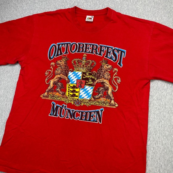 Fruit of the Loom Other - Fruit of the Loom Oktoberfest Munchen T-Shirt Red Graphic Lion Crest Mens L